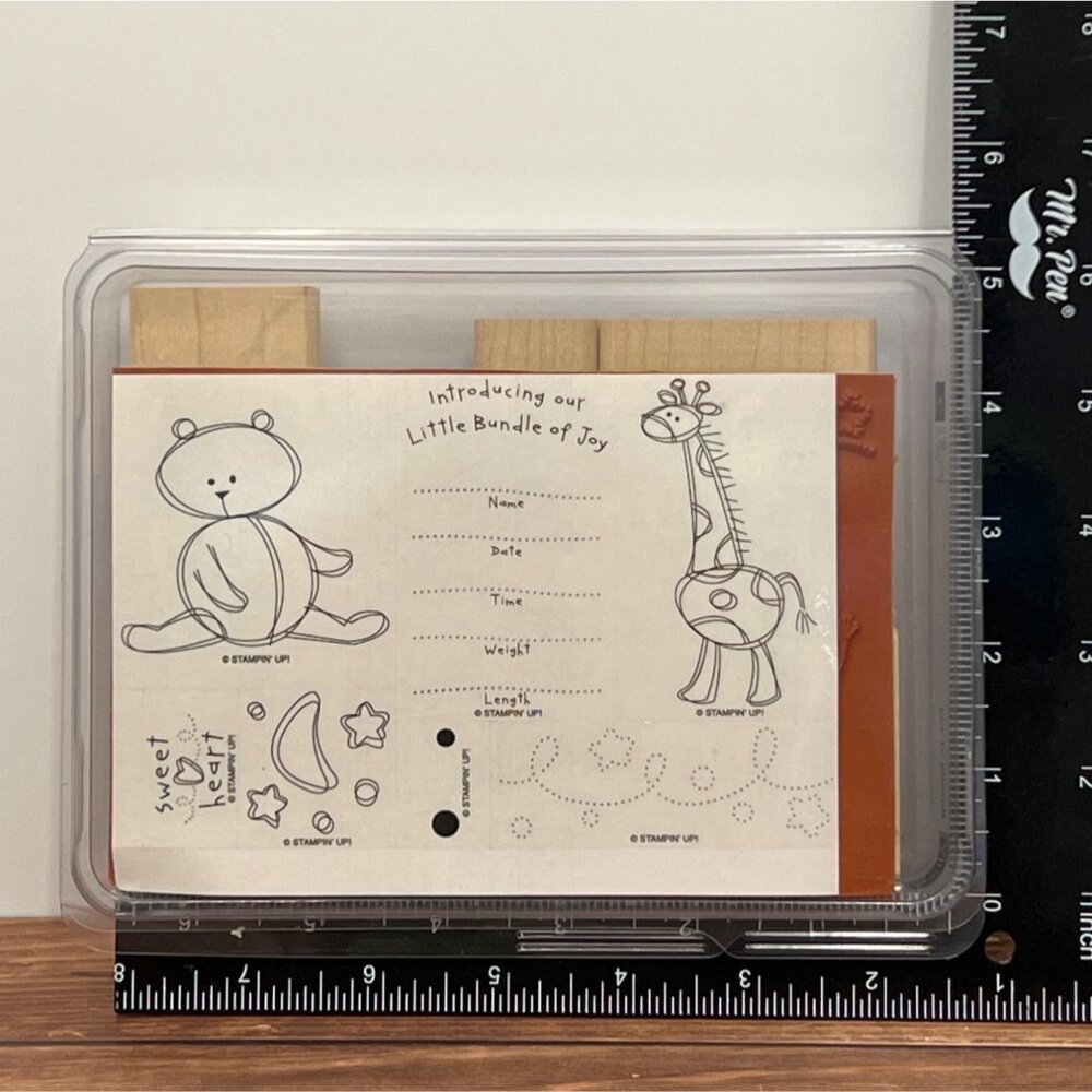 STAMPIN' UP! BUNDLE OF JOY Wood Mounted Rubber Stamp set NEW BABY ANNOUNCEMENT